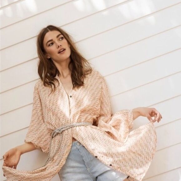 Anthropologie Maeve Lena Yarn Dyed Printed Tunic Top Small - Picture 1 of 15